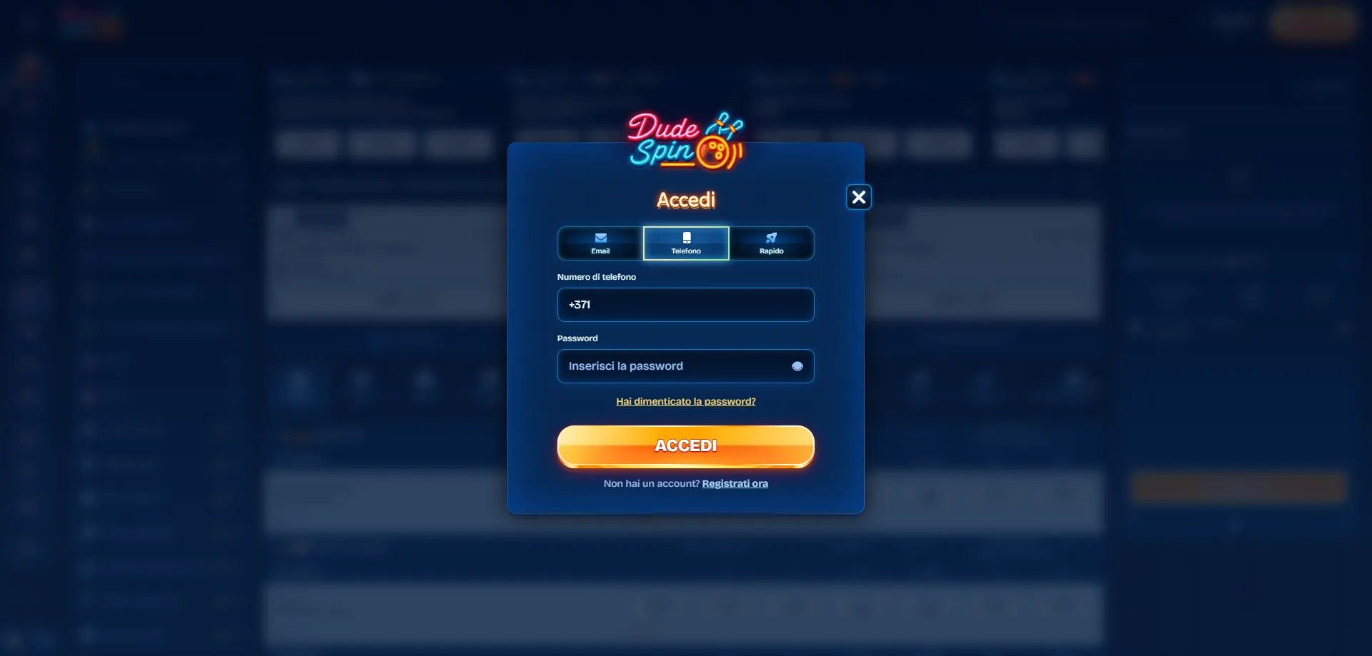 Accedi o registrati su Dudespin Casino – modulo sicuro