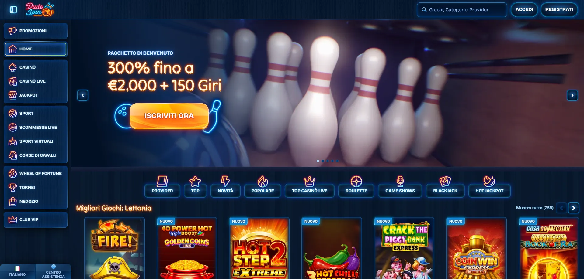 Panoramica di Dudespin Casino per giocatori italiani 2026