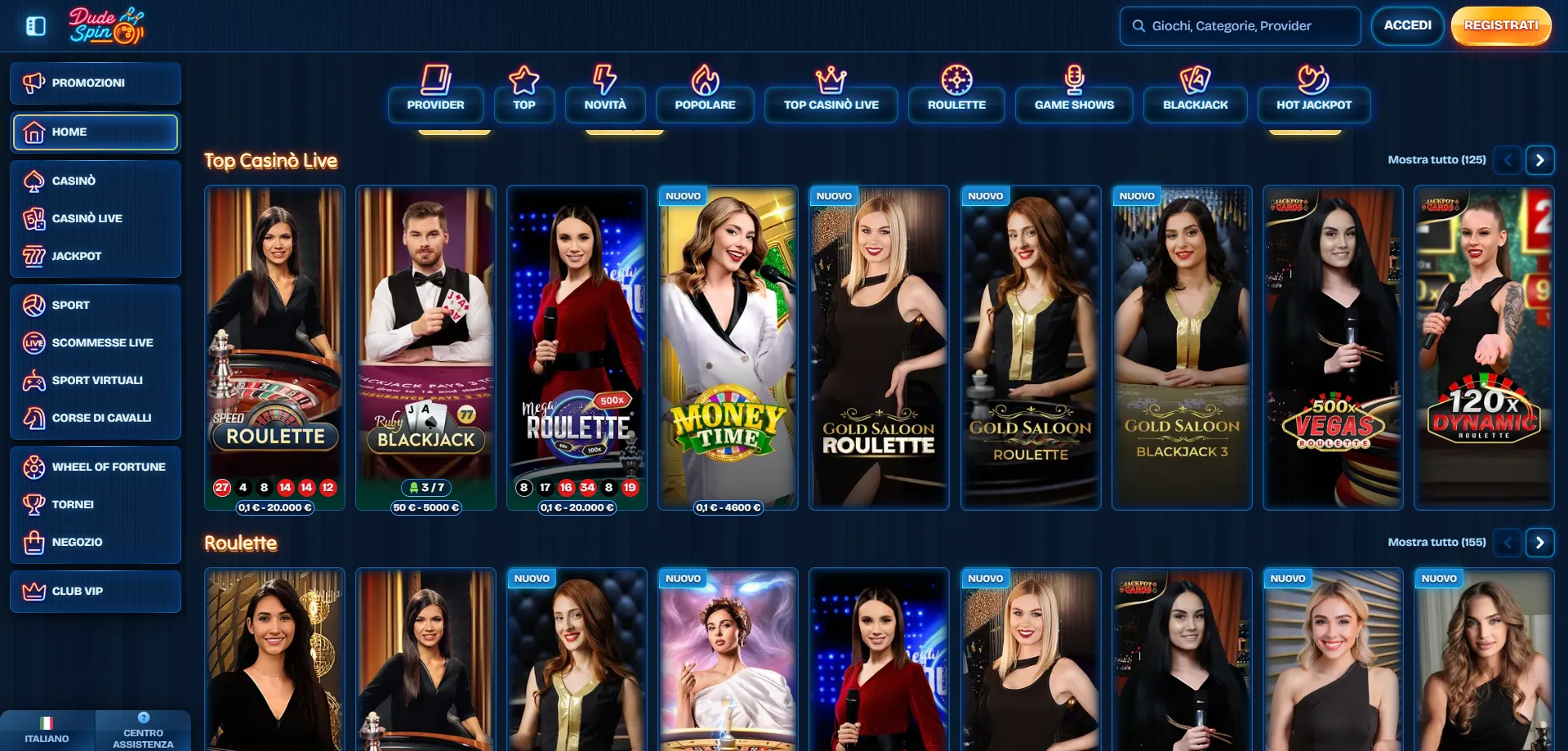Tavoli live con dealer professionisti su Dudespin Casino